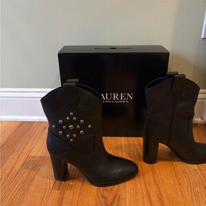 Ralph Lauren Black Heeled Boots with Studs